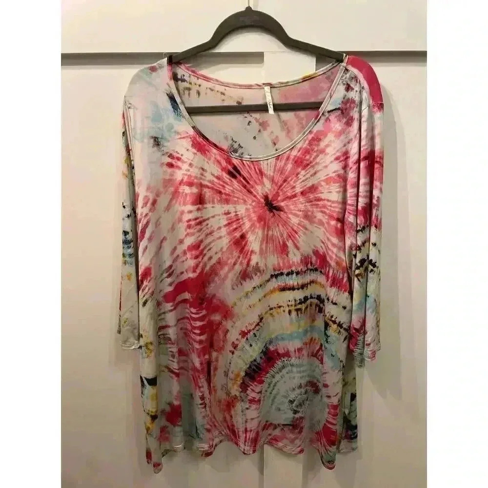 Voll Boho Tie-Dyed Multicolor Boutique Tunic, 3XL